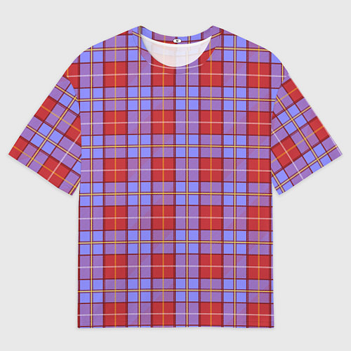 Мужская футболка оверсайз Ткань Шотландка красно-синяя / 3D-принт – фото 1