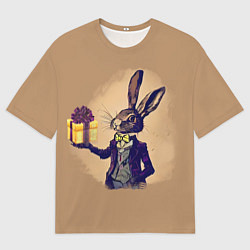Футболка оверсайз мужская Кролик в костюме с подарком, цвет: 3D-принт