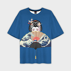 Мужская футболка оверсайз Японская гейша с большим веером