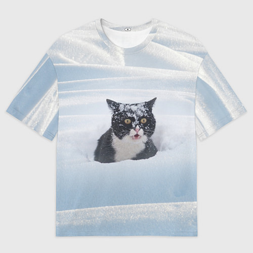 Мужская футболка оверсайз Кот встречает свой Новый Год / 3D-принт – фото 1