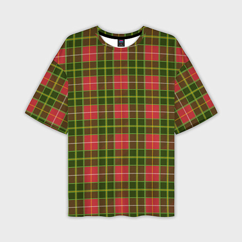 Мужская футболка оверсайз Ткань Шотландка красно-зелёная / 3D-принт – фото 1