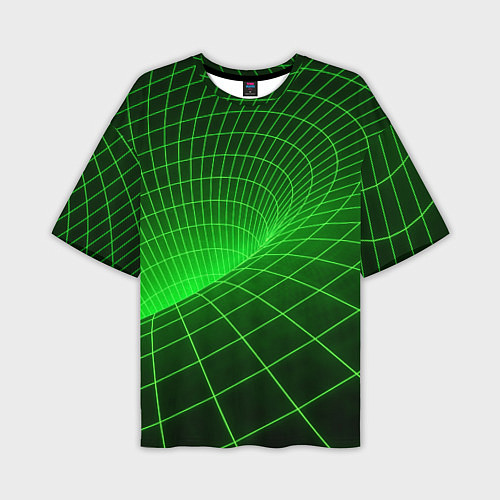 Мужская футболка оверсайз Зелёная неоновая чёрная дыра / 3D-принт – фото 1