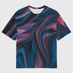 Футболка оверсайз мужская Абстрактные фиолетовые и синие волны с блёстками, цвет: 3D-принт