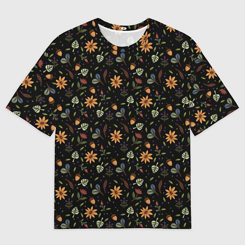 Мужская футболка оверсайз Уютные растения на чёрном фоне / 3D-принт – фото 1