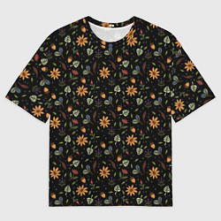 Мужская футболка оверсайз Уютные растения на чёрном фоне