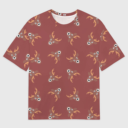 Мужская футболка оверсайз Эстетика: праздничные олени на бордовом фоне / 3D-принт – фото 1