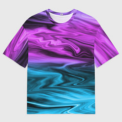 Футболка оверсайз мужская Синий с фиолетовым размытый абстрактный узор, цвет: 3D-принт