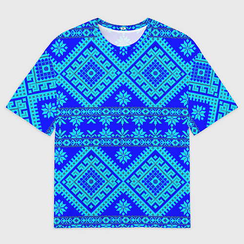 Мужская футболка оверсайз Сине-голубые узоры - вышивка / 3D-принт – фото 1