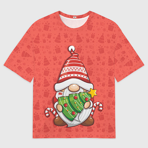 Мужская футболка оверсайз Новогодний гномик с елкой / 3D-принт – фото 1