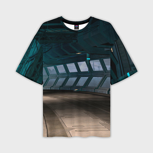 Мужская футболка оверсайз Коридор космической станции / 3D-принт – фото 1