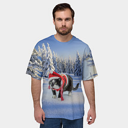 Футболка оверсайз мужская Ряженый котик в зимнем лесу, цвет: 3D-принт — фото 2