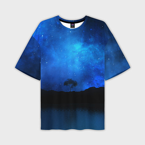 Мужская футболка оверсайз Звездное небо и одинокое дерево / 3D-принт – фото 1