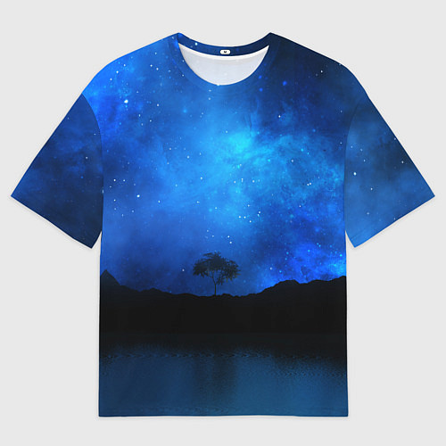 Мужская футболка оверсайз Звездное небо и одинокое дерево / 3D-принт – фото 1
