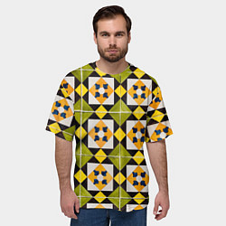 Футболка оверсайз мужская Геометрический золотистый паттерн, цвет: 3D-принт — фото 2
