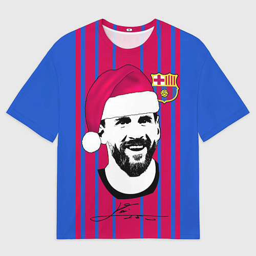 Мужская футболка оверсайз Лионель Месси - Дед Мороз / 3D-принт – фото 1