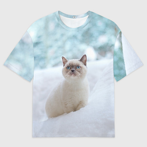 Мужская футболка оверсайз Милая кошечка встречает свой Новый Год / 3D-принт – фото 1