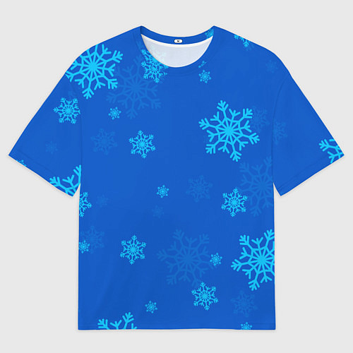 Мужская футболка оверсайз Снежинки - синий / 3D-принт – фото 1