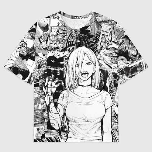 Мужская футболка оверсайз Power Человек бензопила манга страницы / 3D-принт – фото 1