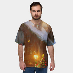 Футболка оверсайз мужская Cельский коттедж, засыпанный снегом, цвет: 3D-принт — фото 2