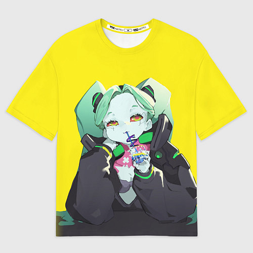 Мужская футболка оверсайз Ребекка пьет коктель - Cyberpunk / 3D-принт – фото 1