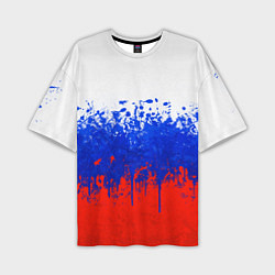Мужская футболка оверсайз Флаг России с горизонтальными подтёками