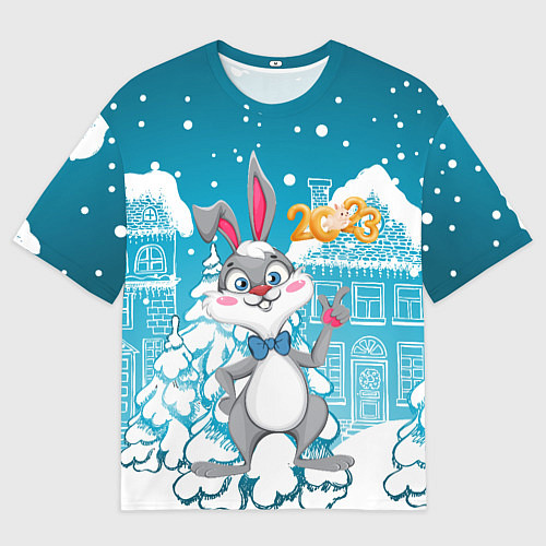 Мужская футболка оверсайз Заяц - новый год / 3D-принт – фото 1