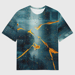 Футболка оверсайз мужская Синий мрачный туман и оранжевые краски, цвет: 3D-принт