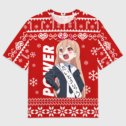 Мужская футболка оверсайз Пауэр Человек бензопила новогодний / 3D-принт – фото 1