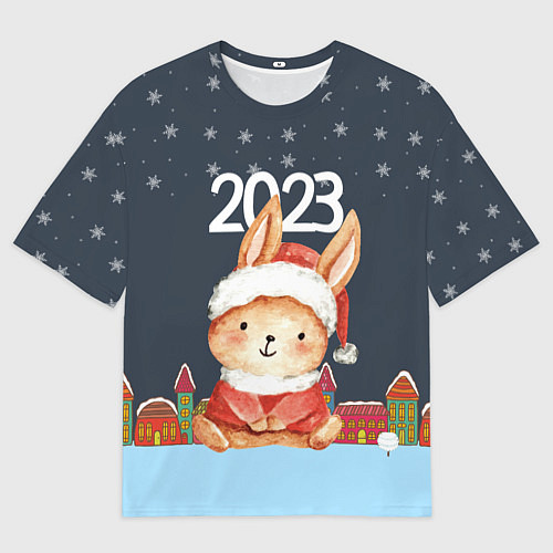 Мужская футболка оверсайз Зайчик в новогоднем костюме / 3D-принт – фото 1