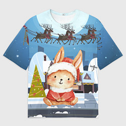 Футболка оверсайз мужская Новогодний зайчик 2023, цвет: 3D-принт