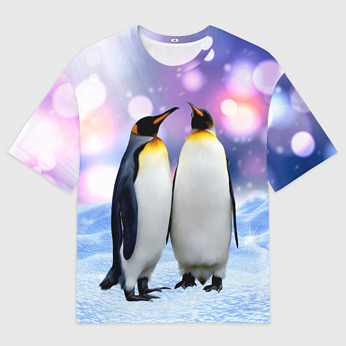 Мужская футболка оверсайз Пингвины на снегу / 3D-принт – фото 1