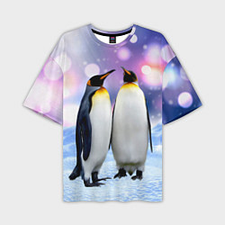 Мужская футболка оверсайз Пингвины на снегу