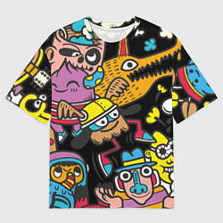 Мужская футболка оверсайз Серый волчок и монстры