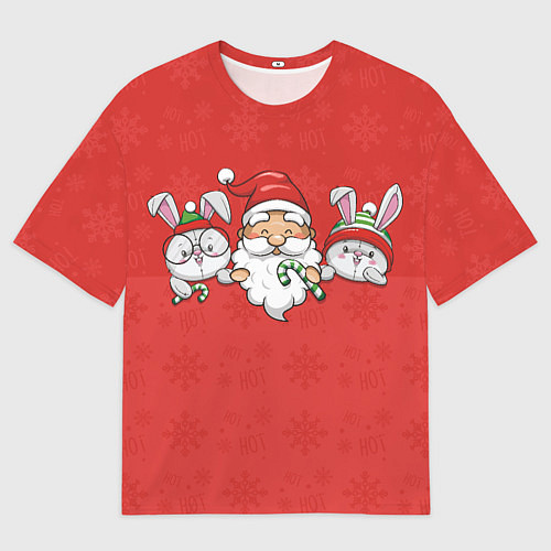 Мужская футболка оверсайз Игрушечный дед Мороз и зайцы / 3D-принт – фото 1