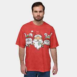 Футболка оверсайз мужская Игрушечный дед Мороз и зайцы, цвет: 3D-принт — фото 2
