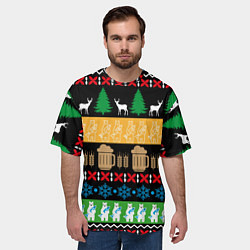 Футболка оверсайз мужская Новогодний узор с пивом, цвет: 3D-принт — фото 2
