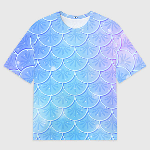 Мужская футболка оверсайз Голубая чешуя русалки - паттерн / 3D-принт – фото 1