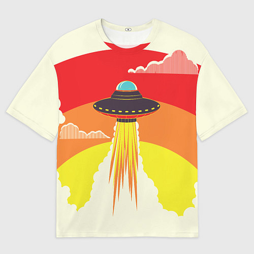 Мужская футболка оверсайз Ретро футуризм летающий корабль НЛО / 3D-принт – фото 1