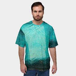 Футболка оверсайз мужская Сине-зелёный туман и мазки красок, цвет: 3D-принт — фото 2