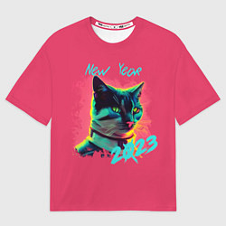 Футболка оверсайз мужская Новый год кота - 2023, цвет: 3D-принт