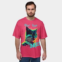 Футболка оверсайз мужская Новый год кота - 2023, цвет: 3D-принт — фото 2