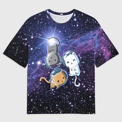 Мужская футболка оверсайз Три котика в открытом космосе / 3D-принт – фото 1
