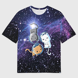 Мужская футболка оверсайз Три котика в открытом космосе