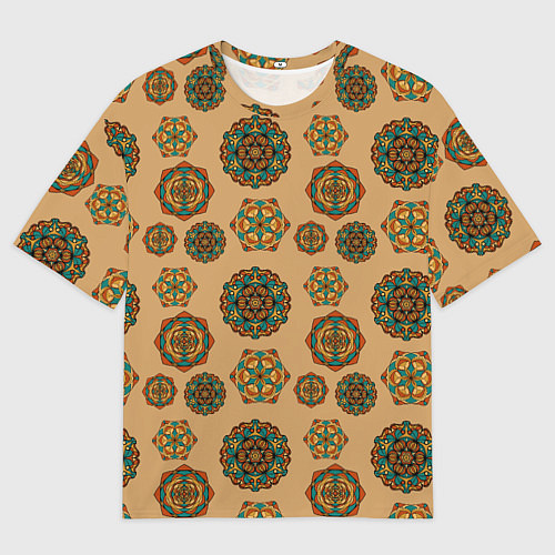 Мужская футболка оверсайз Мандалы на бежевом фоне / 3D-принт – фото 1