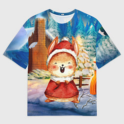 Футболка оверсайз мужская Новогодний зайка 2023, цвет: 3D-принт