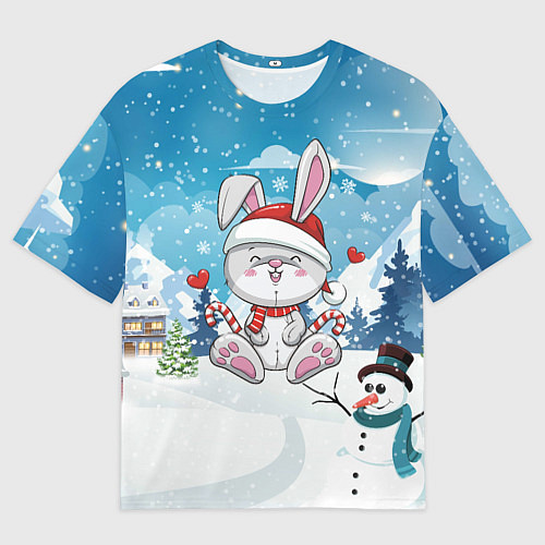 Мужская футболка оверсайз Новогодний зайка символ года 2023 / 3D-принт – фото 1