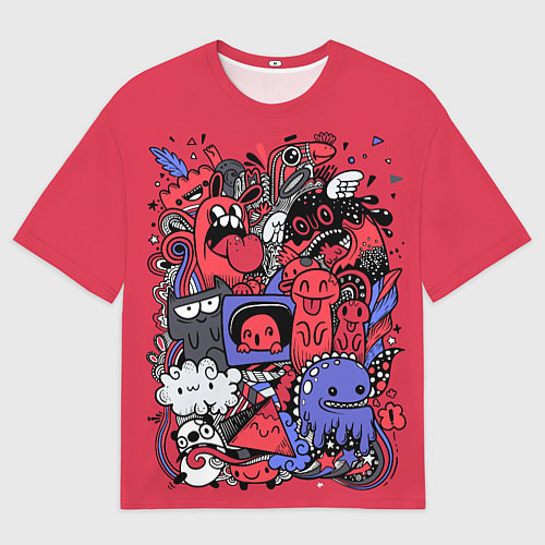 Мужская футболка оверсайз Монстрики графитти / 3D-принт – фото 1