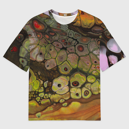 Мужская футболка оверсайз Оранжевые камни, вода и краски / 3D-принт – фото 1