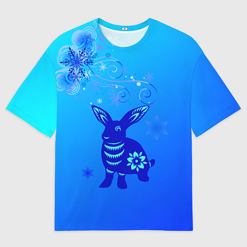 Мужская футболка оверсайз Синий кролик и снежинки / 3D-принт – фото 1