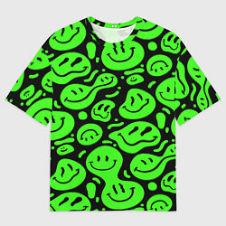 Футболка оверсайз мужская Психоделические смайлы - салатовый неон, цвет: 3D-принт